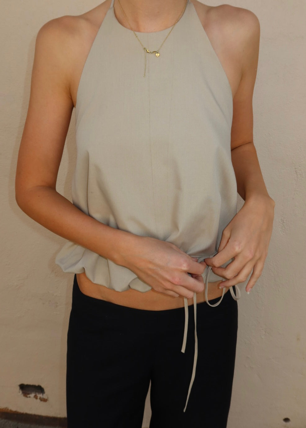 WAIST TIE HALTER SAND
