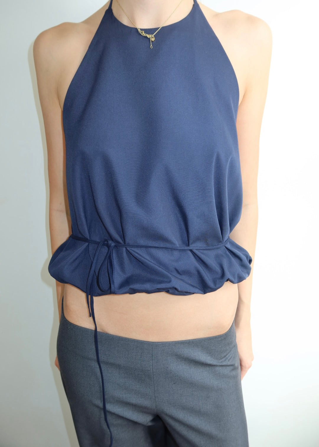 Waist Tie Halter. Navy