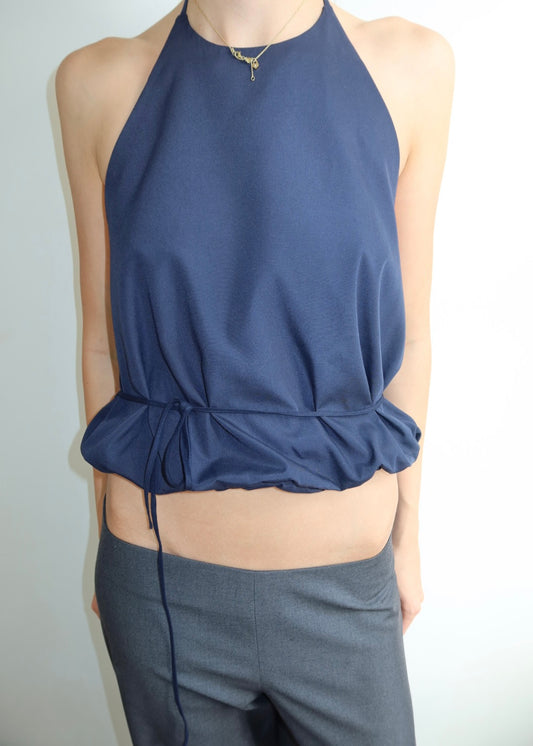Waist Tie Halter. Navy