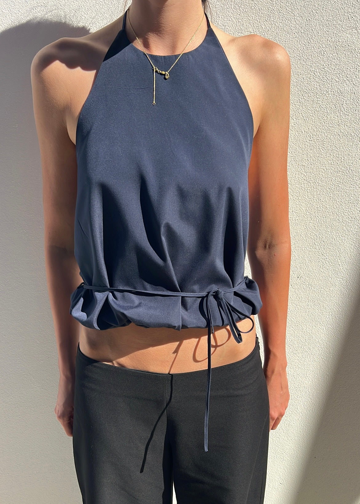 WAIST TIE HALTER NAVY