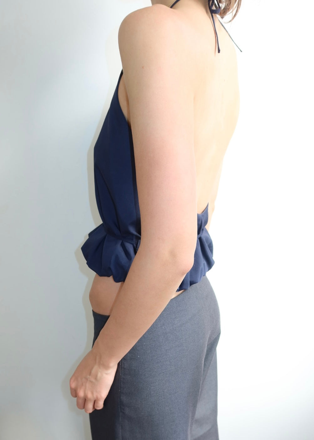 Waist Tie Halter. Navy
