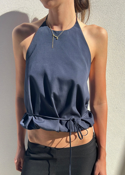 WAIST TIE HALTER NAVY
