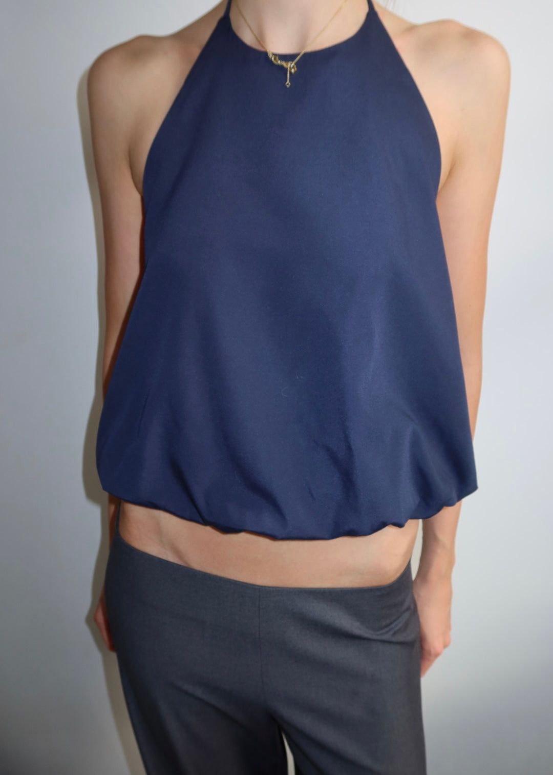 Waist Tie Halter. Navy